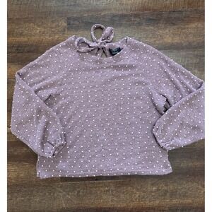 Flower & Feather Mauve Lilac Pom Pom Sweater M Balloon Sleeve Tie Back